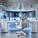minimalist white futuristic engineering gaming setup